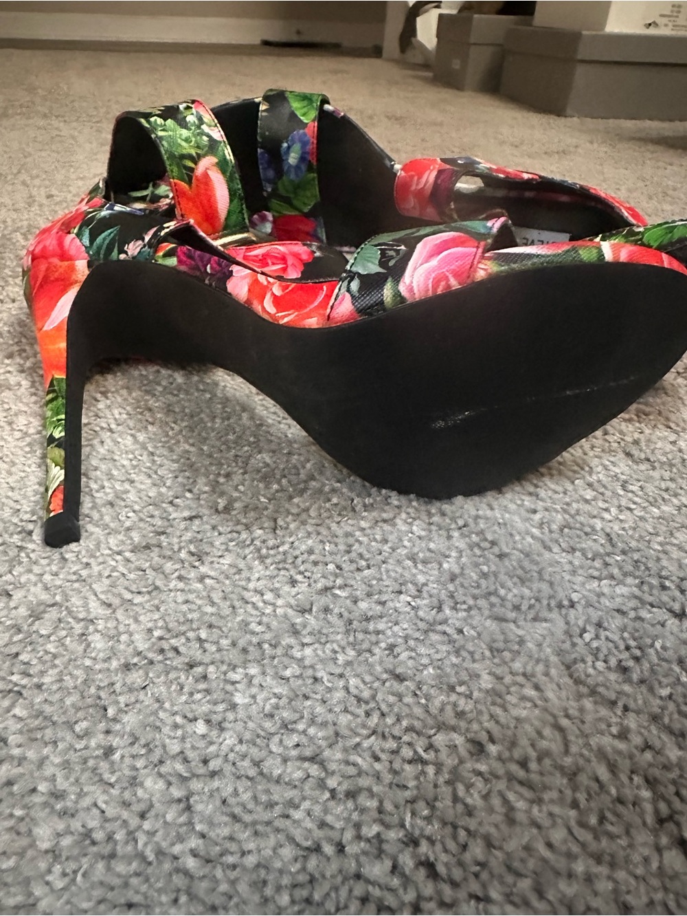 Steve Madden Floral Ankle-Strap Heels - Black with Red, Green, Blue Accents - Picture 9 of 10